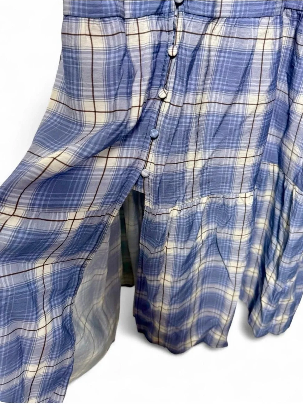 Abercrombie & Fitch Light Blue Plaid Smocked Maxi Dress